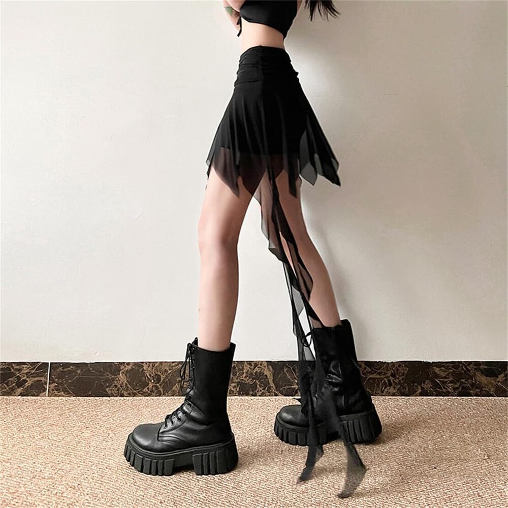 7831 Gothic Grunge Mini Skirt Goth Fashion Slim Fit Knee Length High - Picture 2 of 6